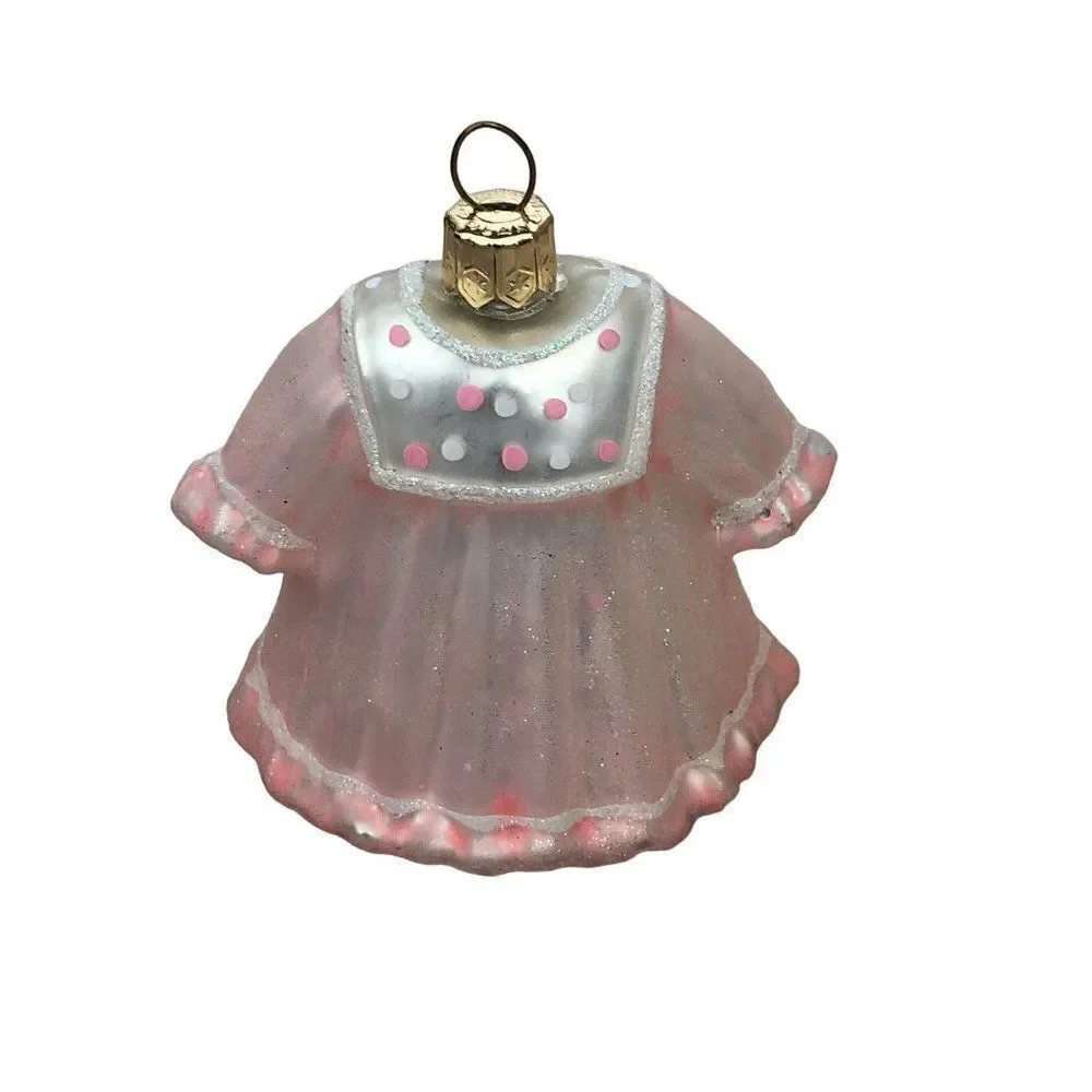 CDL Glass Blown Ornaments Baby Pink Dress Christmas 3